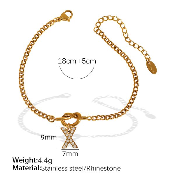 1 piece simple series simple letter x stainless steel 18k gold color plated rhinestone women's charm bracelets